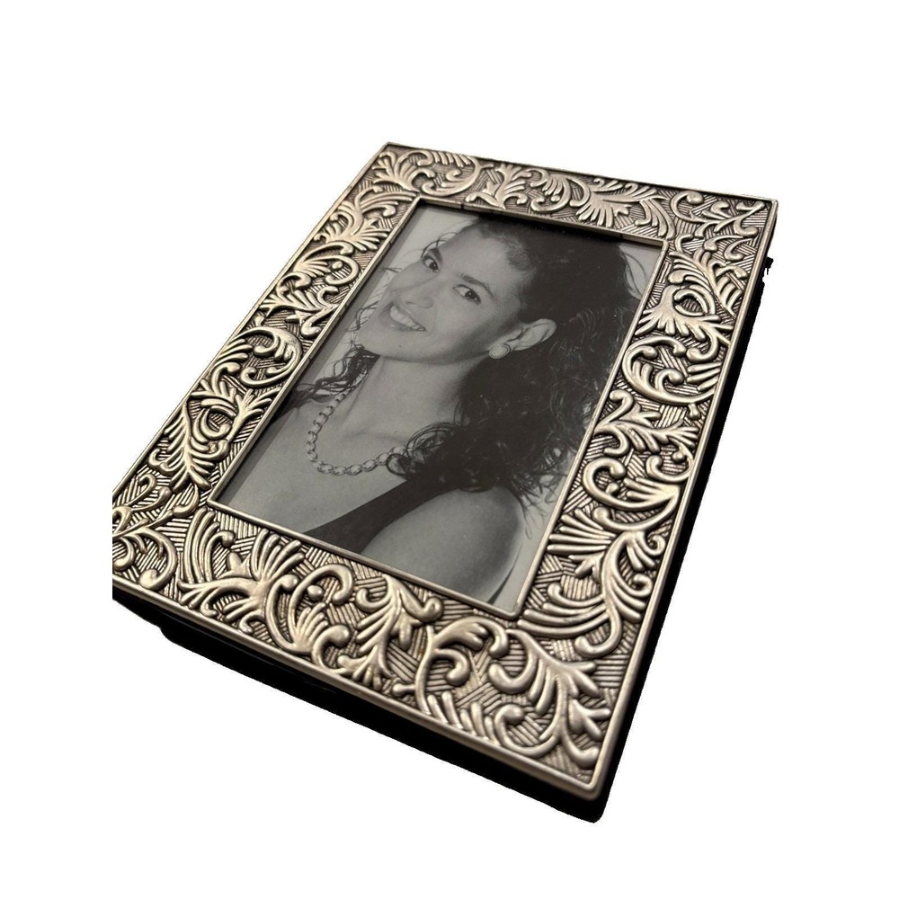 Vintage Silver Plated Book Photo Album Ornate Metal Velvet Frame Cover 4x6 90s